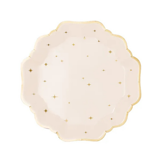 Platos de Papel Estrellas 21 cm - Beige con Dorado, Pack de 6