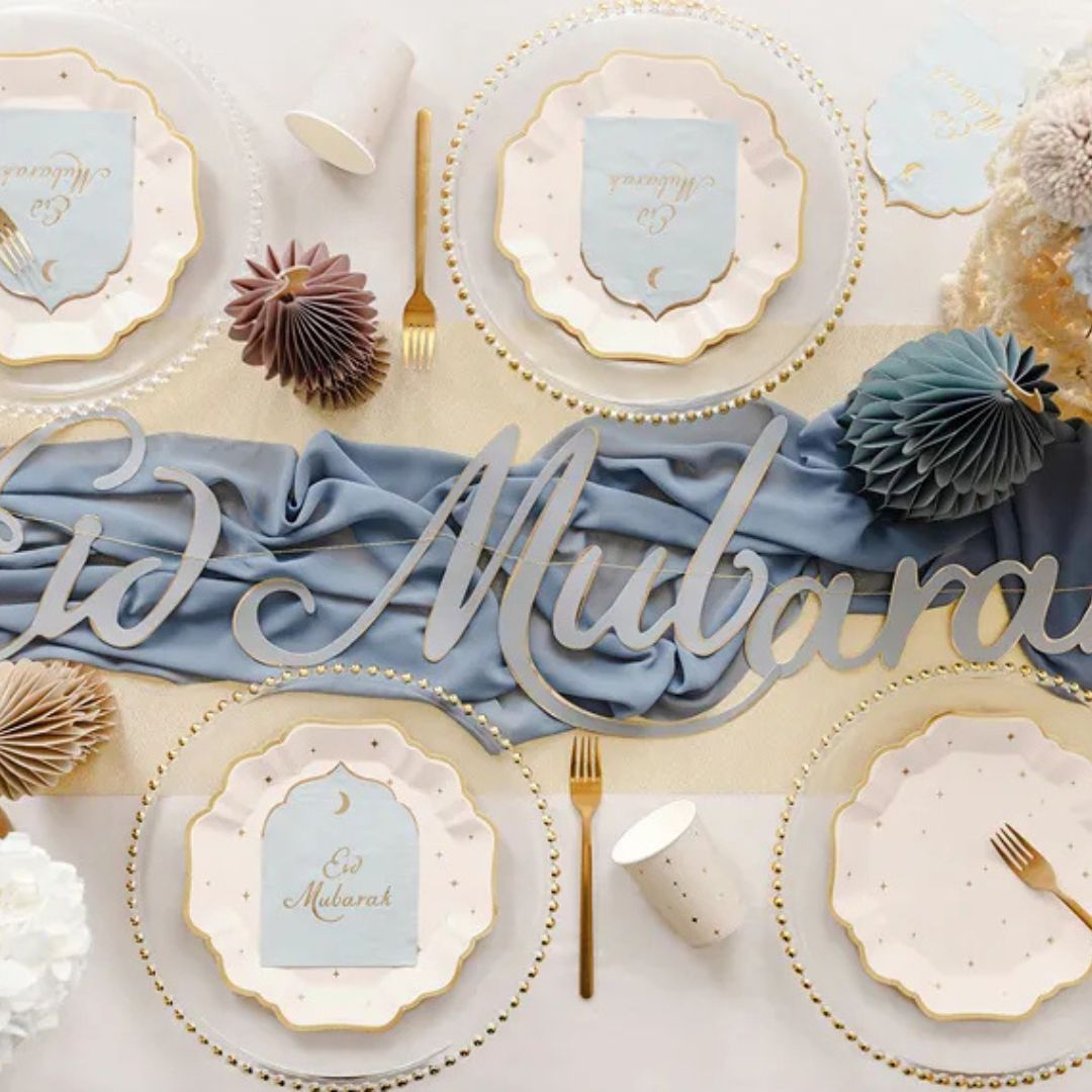 Platos de Papel Estrellas 21 cm - Beige con Dorado, Pack de 6