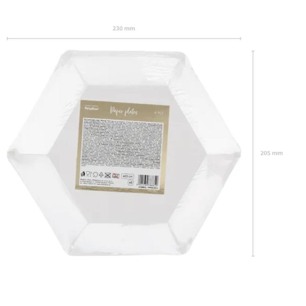 Platos de Papel Rosa Claro con Diseño de Hojas Doradas 23 cm - Pack de 6