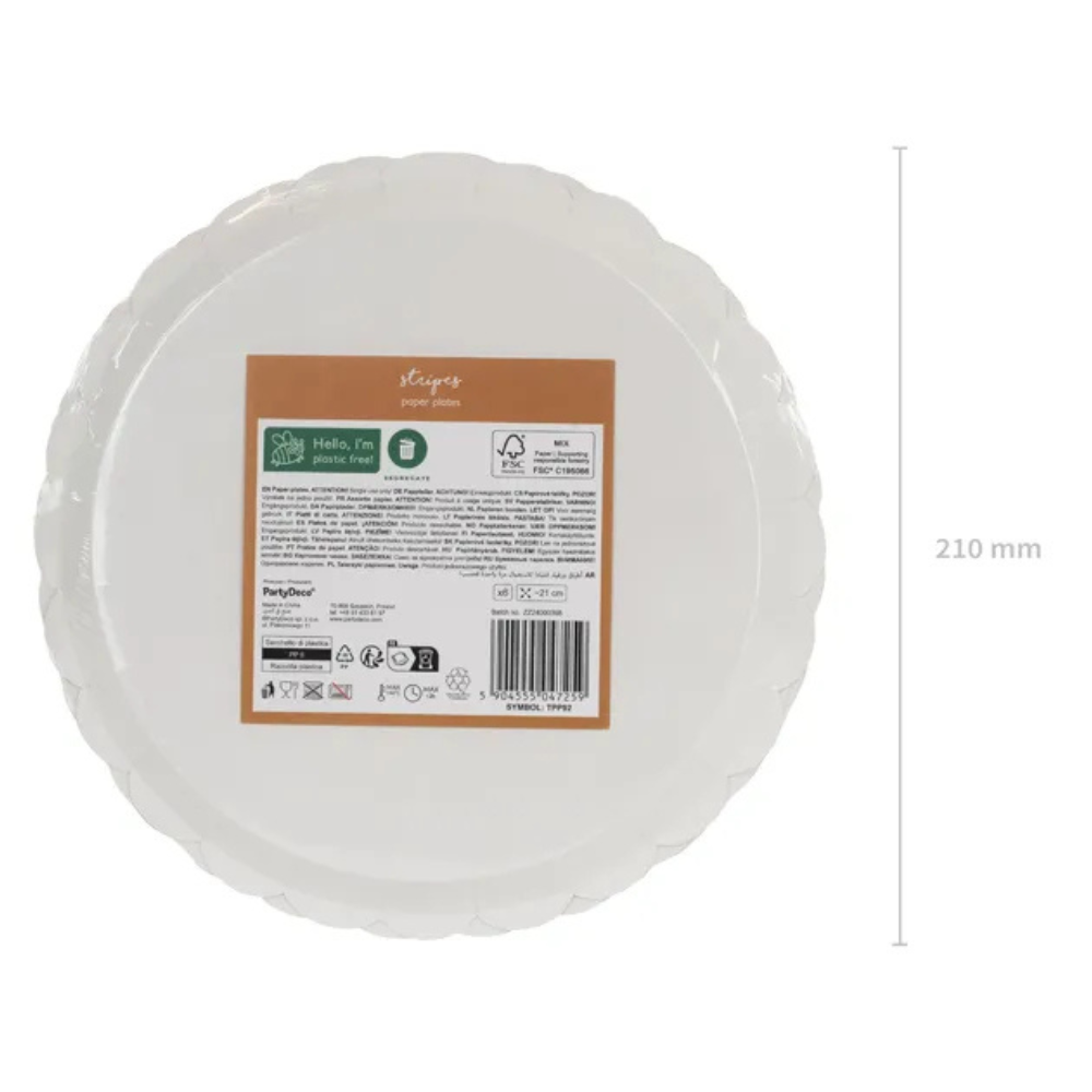 Platos de Papel a Rayas Marrón y Rosa 21 cm - Pack de 6