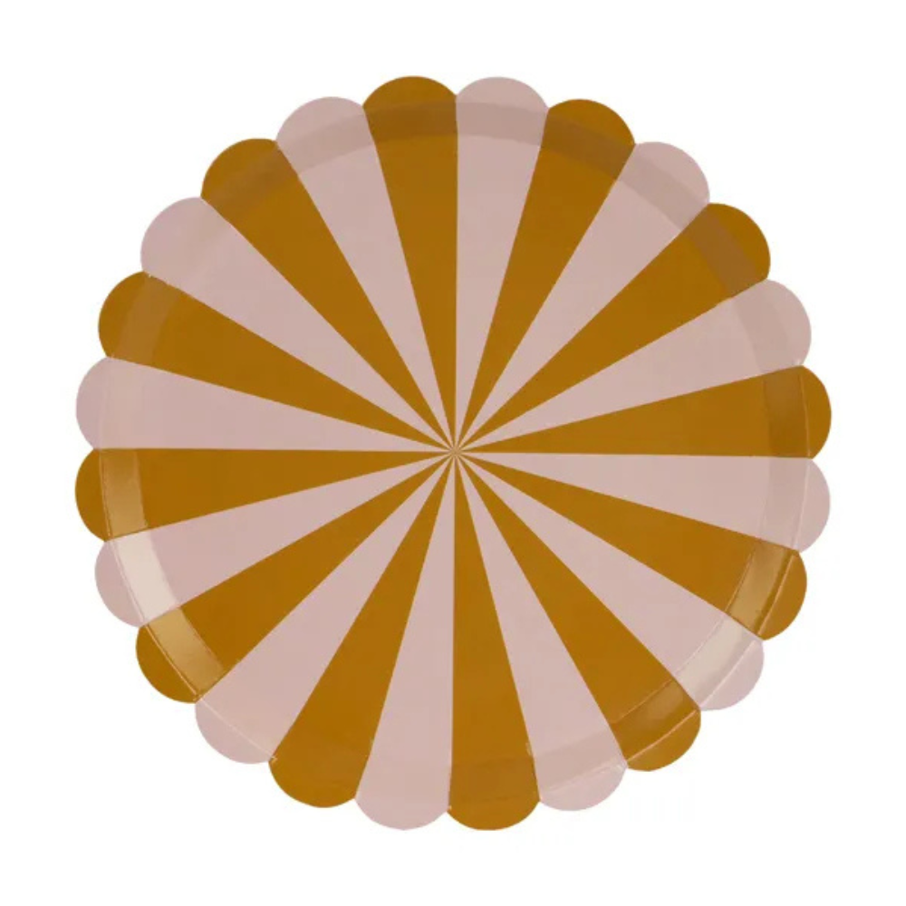 Platos de Papel a Rayas Marrón y Rosa 21 cm - Pack de 6