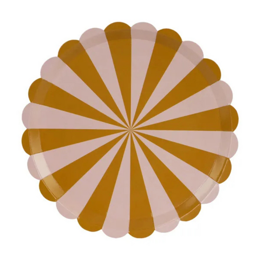 Platos de Papel a Rayas Marrón y Rosa 21 cm - Pack de 6