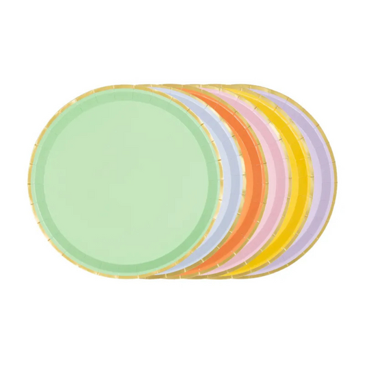 Platos de Papel con Borde Dorado 21 cm - Pack de 6, Colores Mixtos