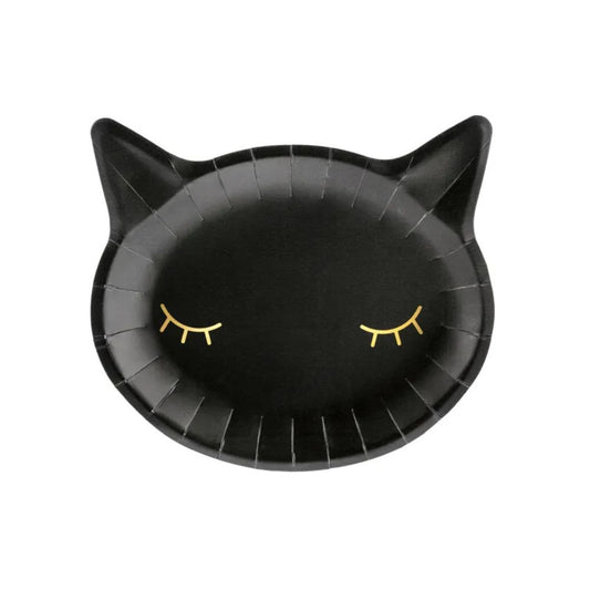 Platos de Papel en Forma de Gato Negro 22x20 cm - Pack de 6