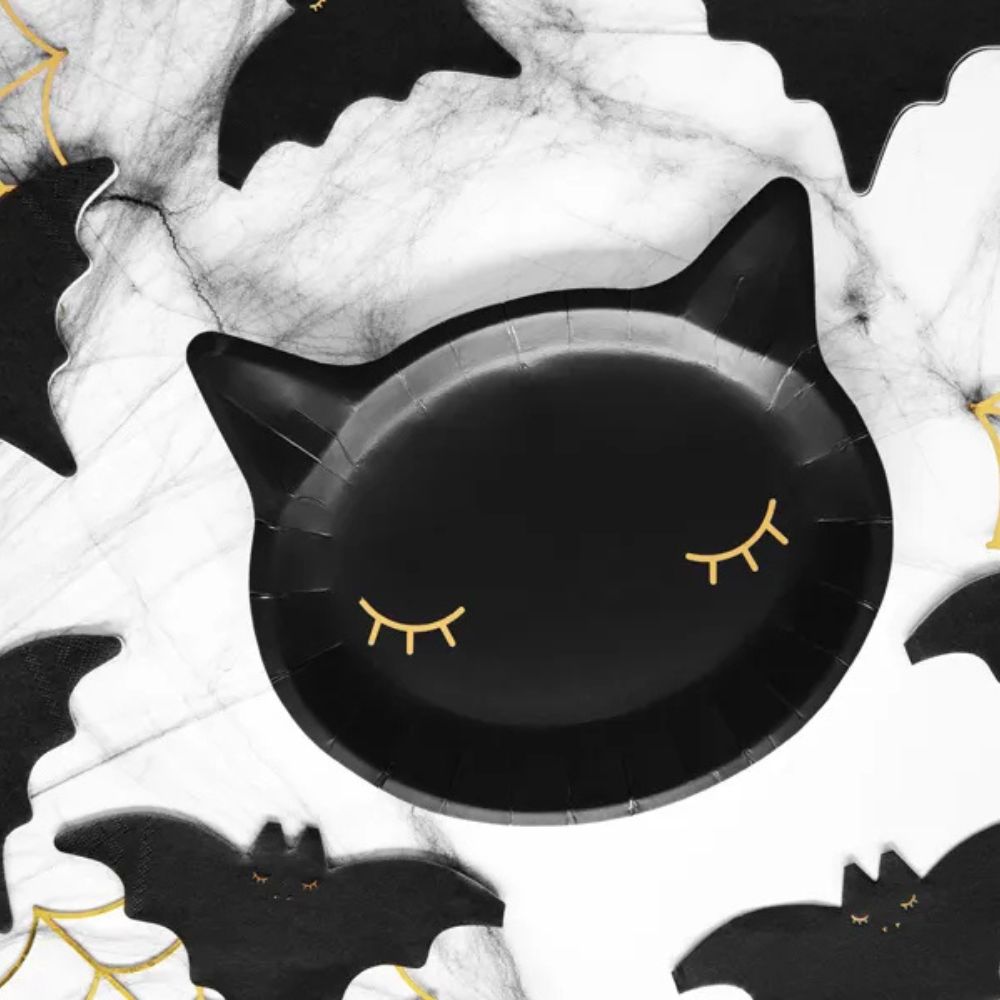 Black Cat Paper Plates 22x20 cm - Pack of 6