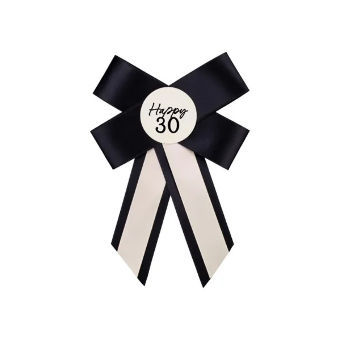 Roseta de Cumpleaños Crema y Negro 11x17 cm - 18, 30, 40, 50 o 60 Años