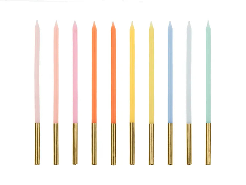 Gold Tipped Smooth Birthday Candles Mix of Colours