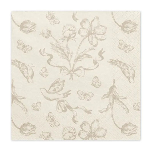 Servilletas Flowers beige con flores oscuras 33 x 33 cm