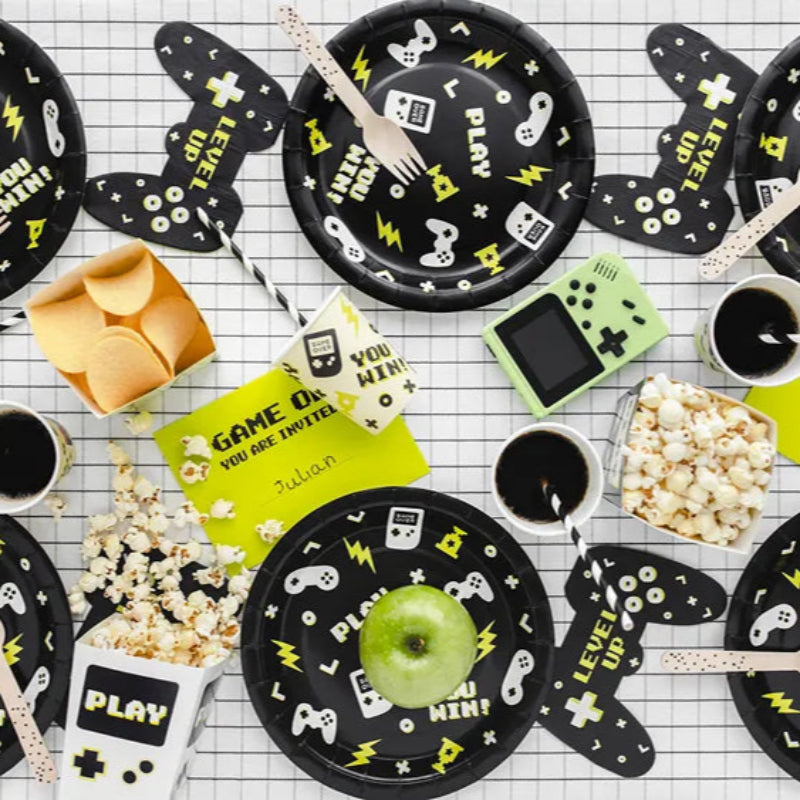 Servilletas gamer negras con diseño de mandos coloridos