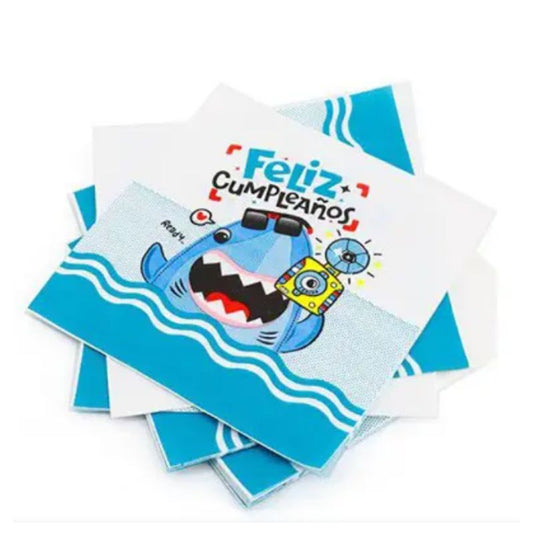Servilletas tiburón papel 33 cm fondo blanco diseño azul