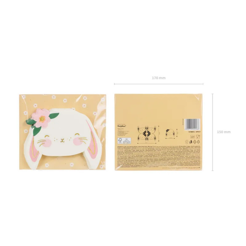 Rabbit Paper Napkins 14.5x12 cm - Pack of 20, Mixed Colors