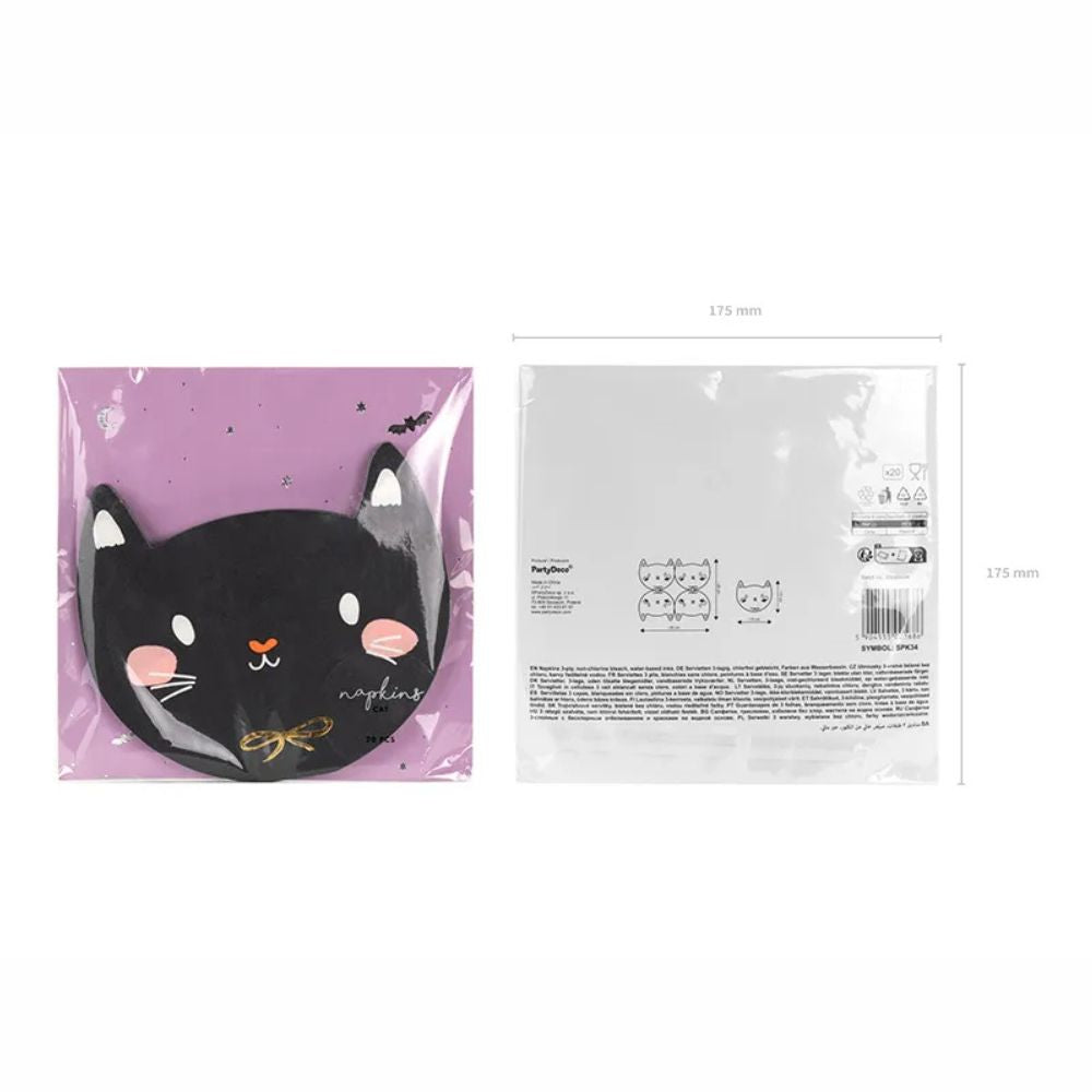 Black Cat Paper Napkins 15x13 cm - Pack of 20, Colorful Design