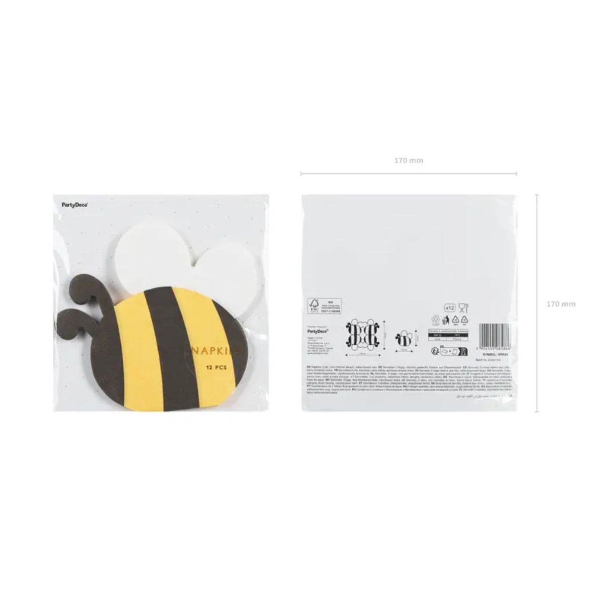 Detalle de servilletas con diseño de abejas coloridas