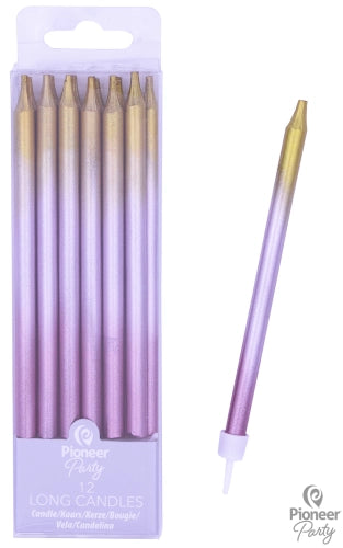 12 VELAS LARGAS ROSA DORADAS
