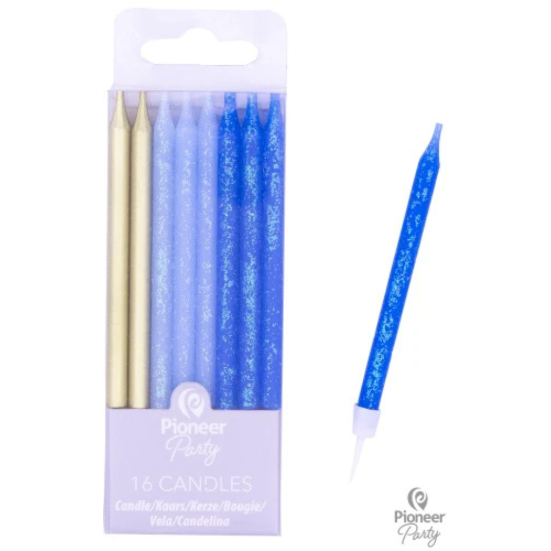Set de 16 Velas Oro Rosado o Azul Brillante
