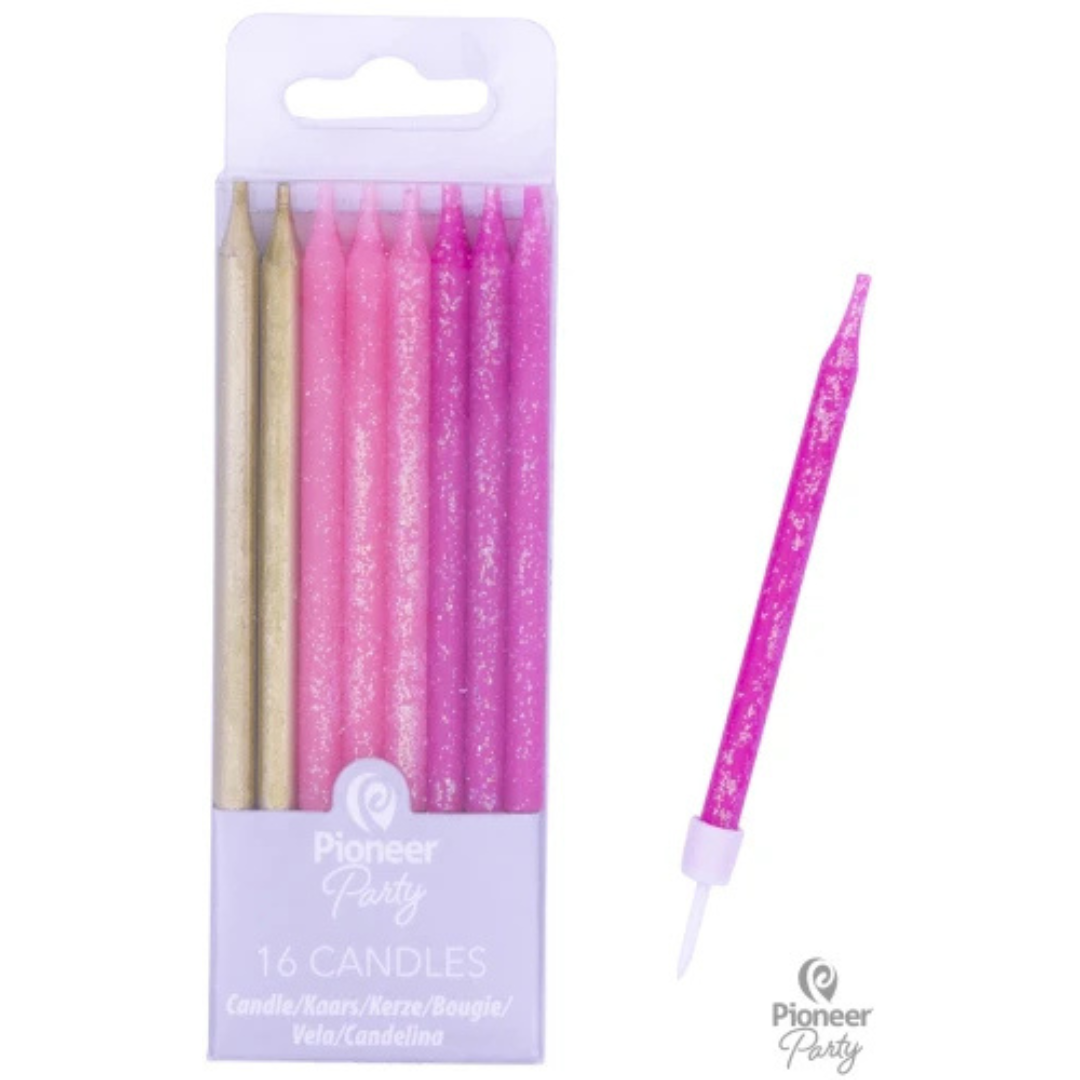 Set de 16 Velas Oro Rosado o Azul Brillante