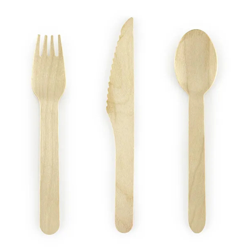 Set de Cubiertos de Madera Woodland - Pack de 18 Piezas, Ecológicos