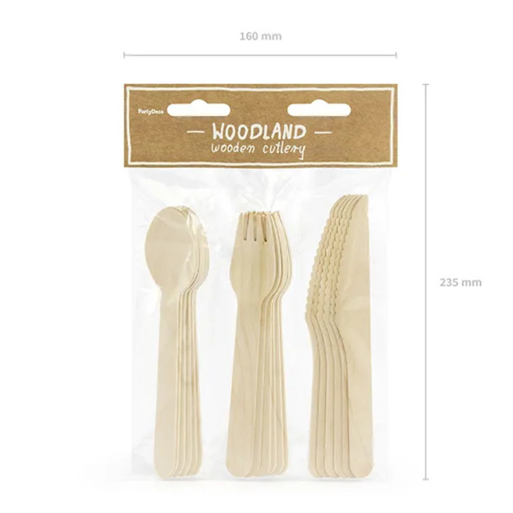 Set de Cubiertos de Madera Woodland - Pack de 18 Piezas, Ecológicos