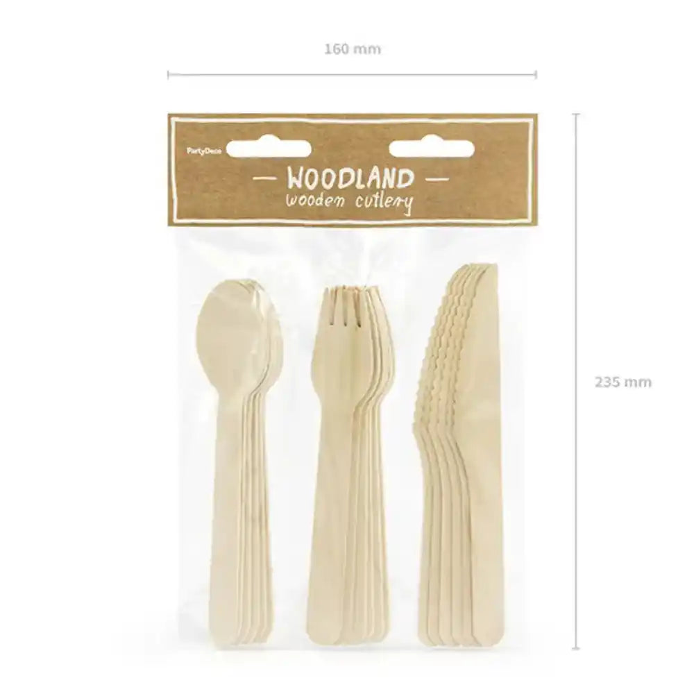 Set de Cubiertos de Madera Woodland - Pack de 18 Piezas, Ecológicos - Narosa Sweet Party Barcelona
