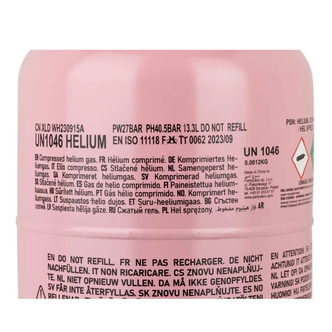 Pink Helium Bottle - Up to 50 Balloons, 0.36 m³