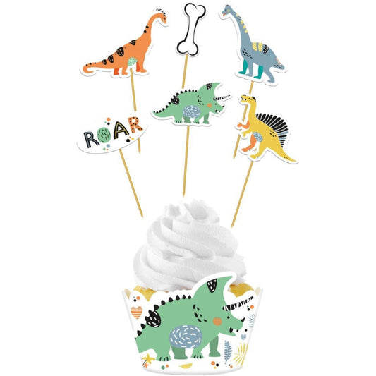 Set toppers y envoltorios cupcakes dinosaurios 12 uds.