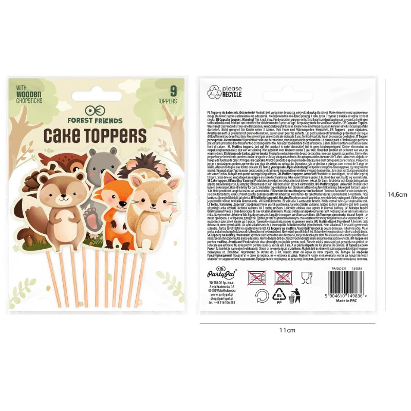 Toppers Amigos del Bosque para Tartas 10–11,5 cm – Pack 9 uds