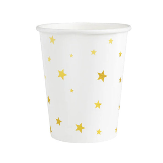 Vasos blancos con estrellas doradas 220 ml pack 6 uds.