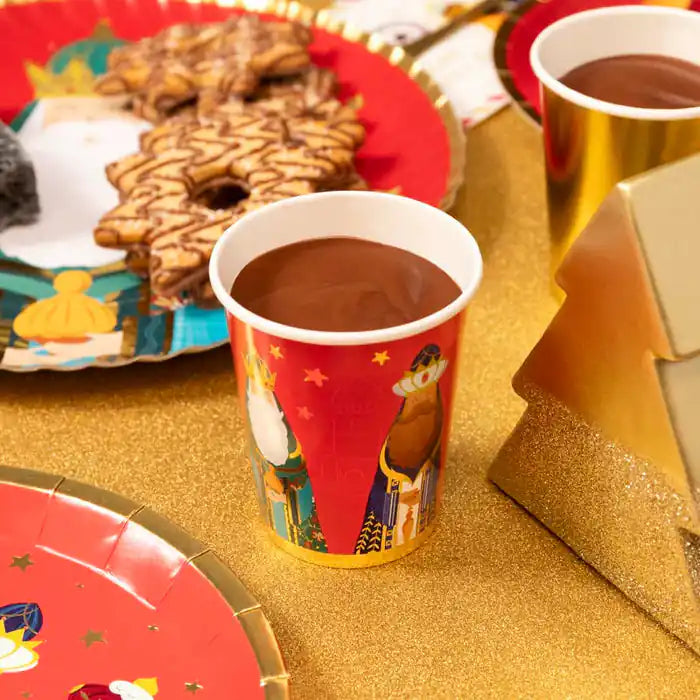 Vasos navideños con ilustración de los Reyes Magos