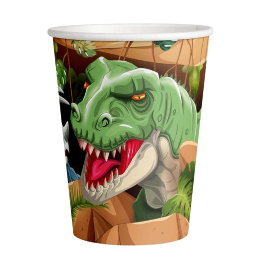 Vasos de dinosaurio para cumpleaños infantiles, pack de 8, 250 ml.