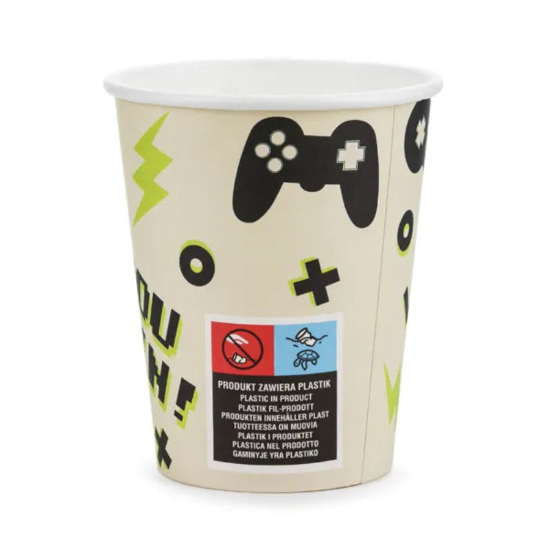 Vasos Gamer de papel 220 ml fiesta videojuegos