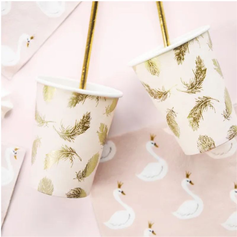 Pack de 6 vasos de papel Lovely Swan para fiestas elegantes