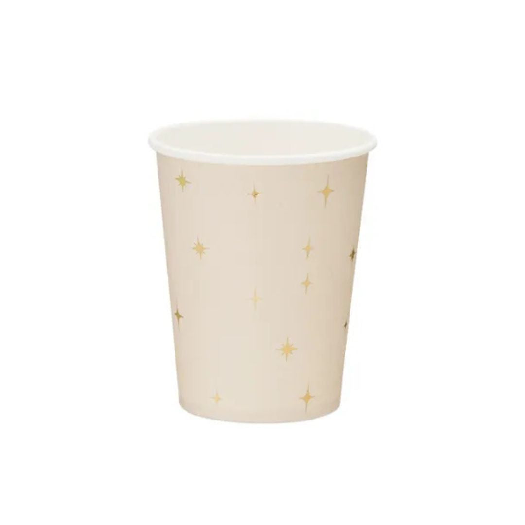 Vasos de Papel Estrellas 220 ml - Beige con Estrellas Doradas