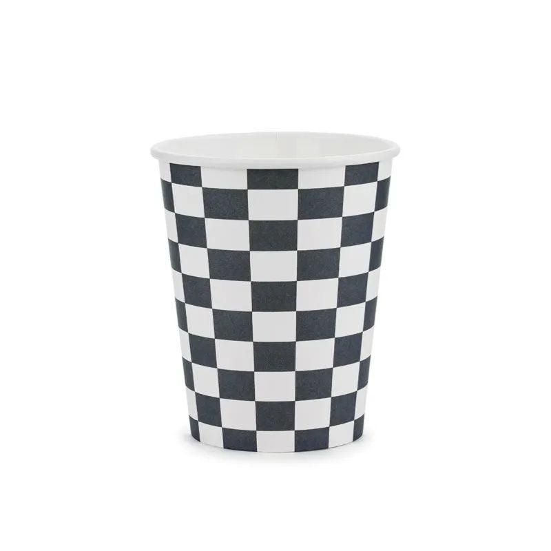 Vasos de papel Checkered Flag 220 ml con estampado dorado