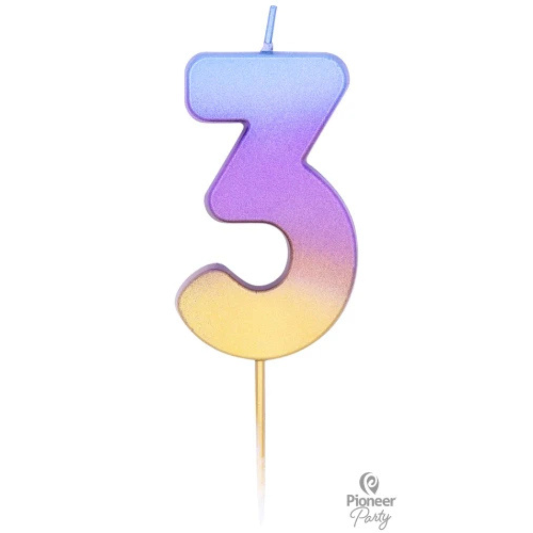 Vela Numeral Colores Arcoíris Metalizados