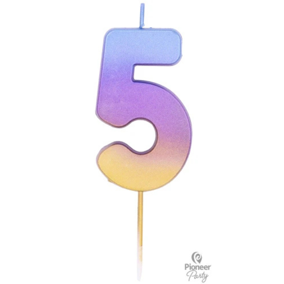Vela Numeral Colores Arcoíris Metalizados