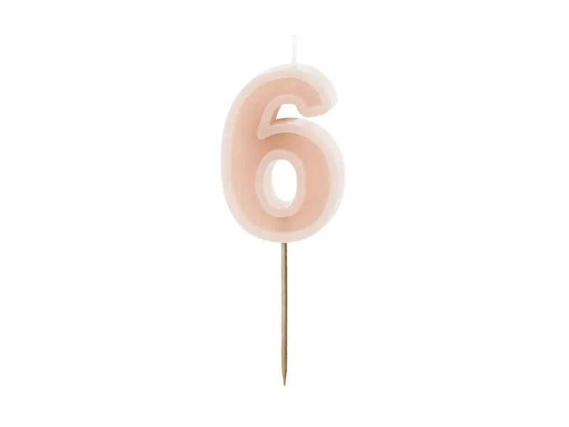 Birthday Candle Number 6cm. Pink or Olive Green