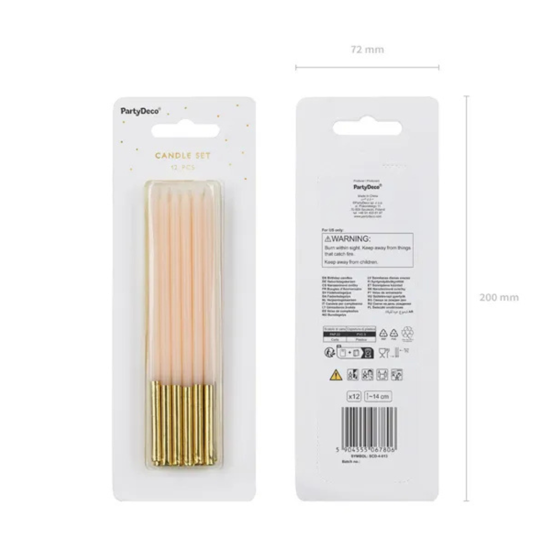 Beige Birthday Candles 14 cm - Pack of 12