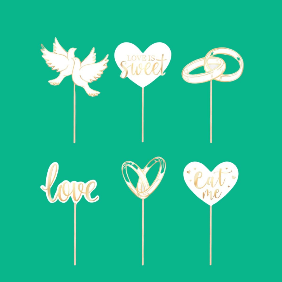 Adornos Blancos y Dorados para Boda – Pack x12 – Decoración de Cupcakes o Tartas - NAROSA SWEET PARTY