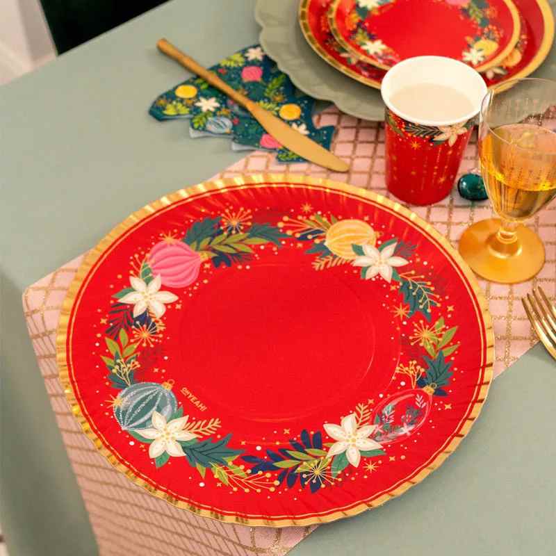 Bandejas Redondas de Cartón Navidad Ornaments Rojo Ø 30 cm (2 uds) - NAROSA SWEET PARTY