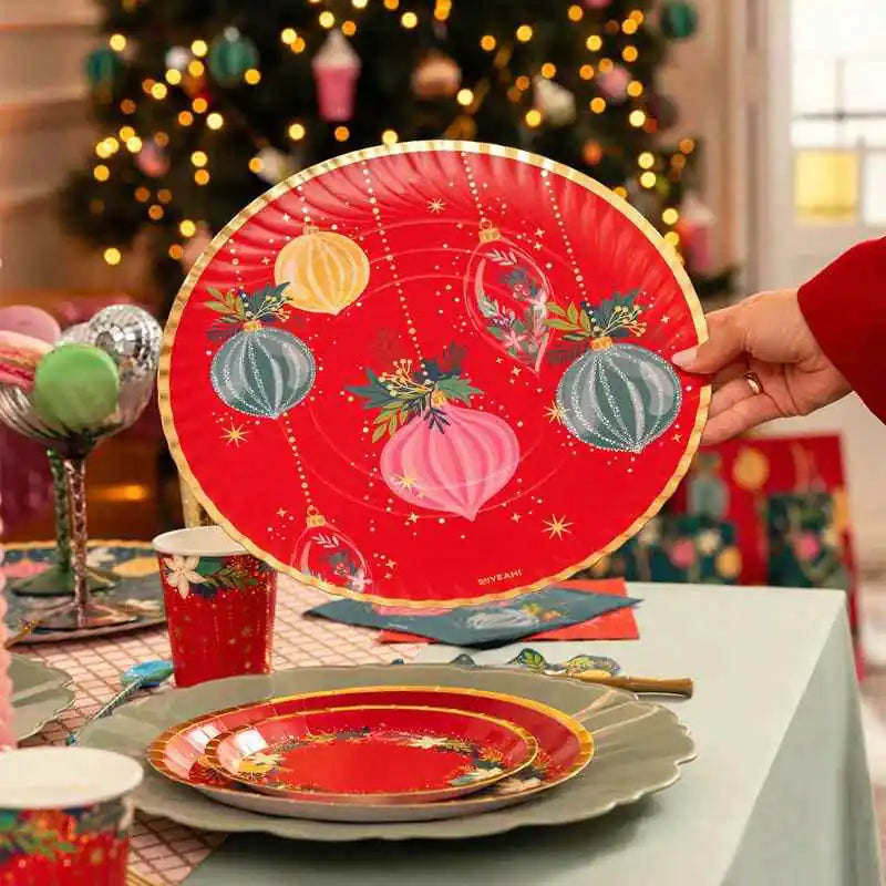 Bandejas Redondas de Cartón Navideña Ornaments Ø 30 cm (2 uds) – Rojo - Narosa Sweet Party Barcelona