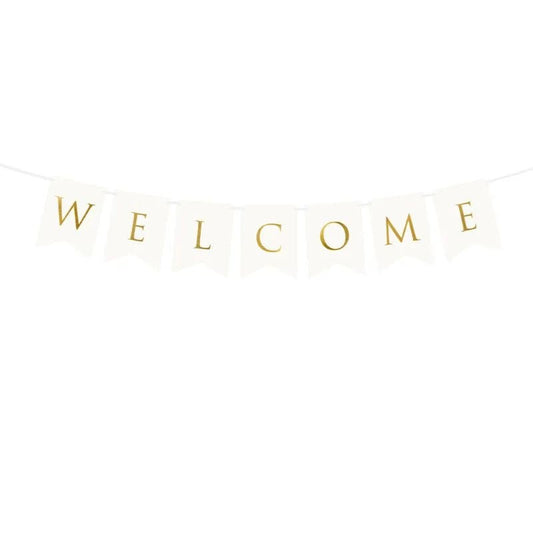 Banner Welcome blanco y dorado, 15 x 95 cm - NAROSA SWEET PARTY