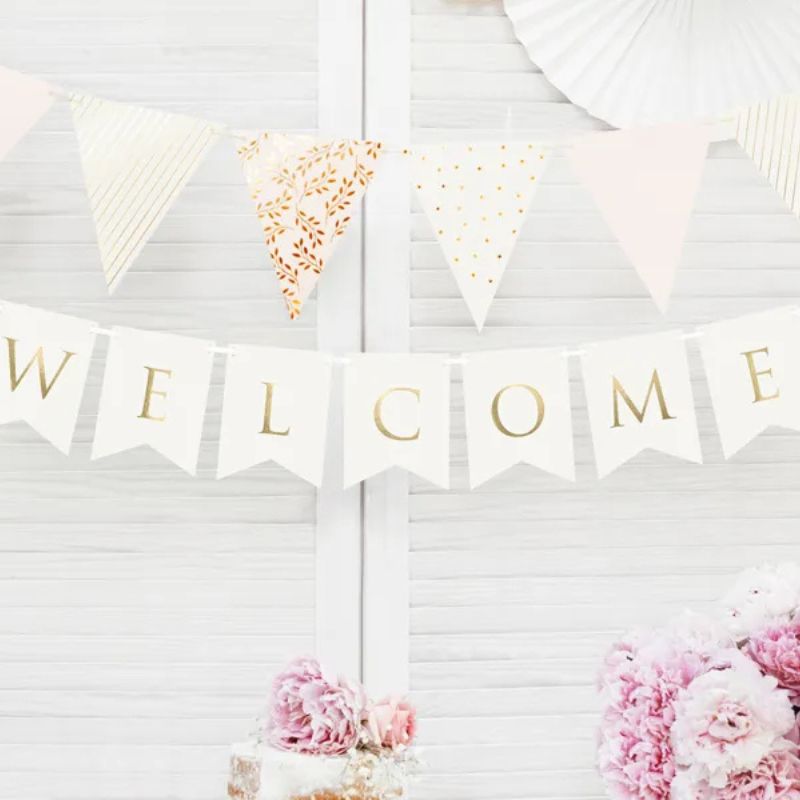 Banner Welcome blanco y dorado, 15 x 95 cm - NAROSA SWEET PARTY
