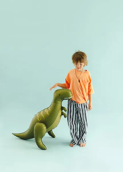 Globo de aluminio T-Rex verde de pie · 93 × 79 cm