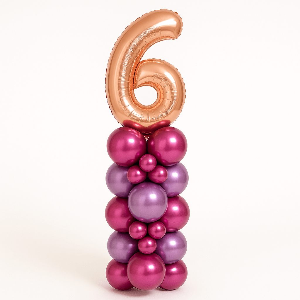 Columna de Globos con Número Metalizada (1,5 m) –Cromada, Sin Helio - NAROSA SWEET PARTY