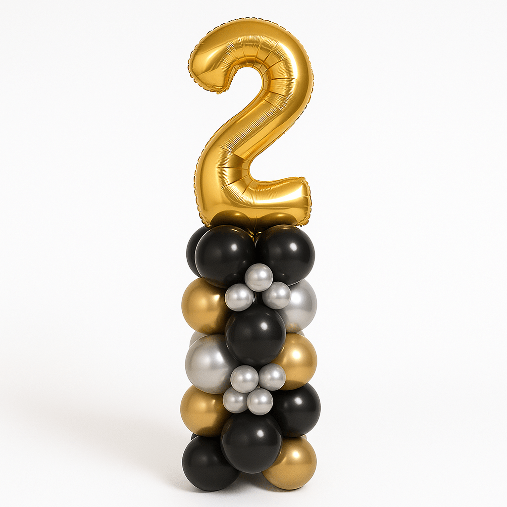 Columna de Globos con Número Metalizada (1,5 m) –Cromada, Sin Helio - NAROSA SWEET PARTY