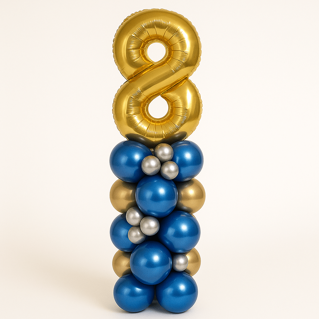 Columna de Globos con Número Metalizada (1,5 m) –Cromada, Sin Helio - NAROSA SWEET PARTY