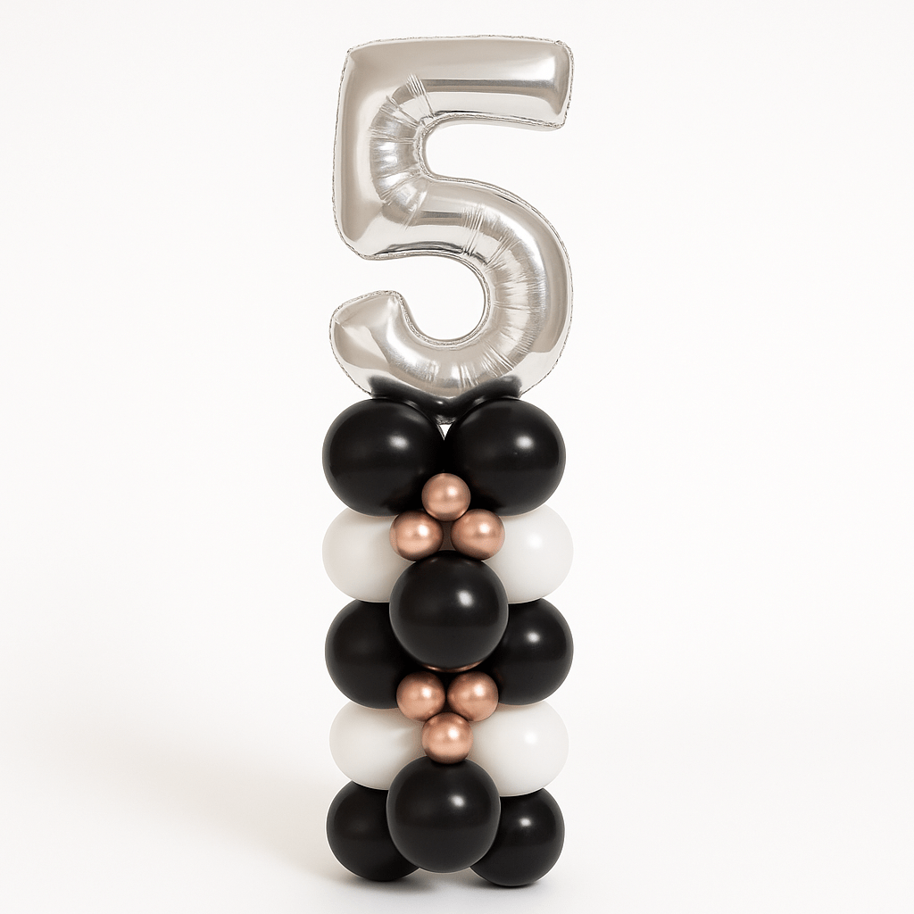 Columna de Globos con Número Metalizada (1,5 m) –Cromada, Sin Helio - NAROSA SWEET PARTY
