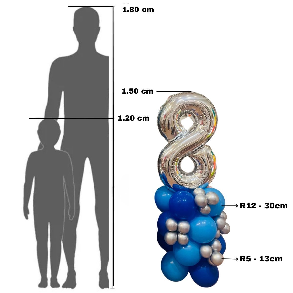 Columna de Globos con Número Metalizada (1,5 m) –Cromada, Sin Helio - NAROSA SWEET PARTY