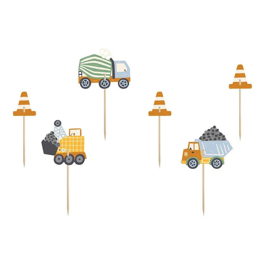 Cupcake Toppers Vehículos de Construcción – Set x6 (4–7 cm) - NAROSA SWEET PARTY
