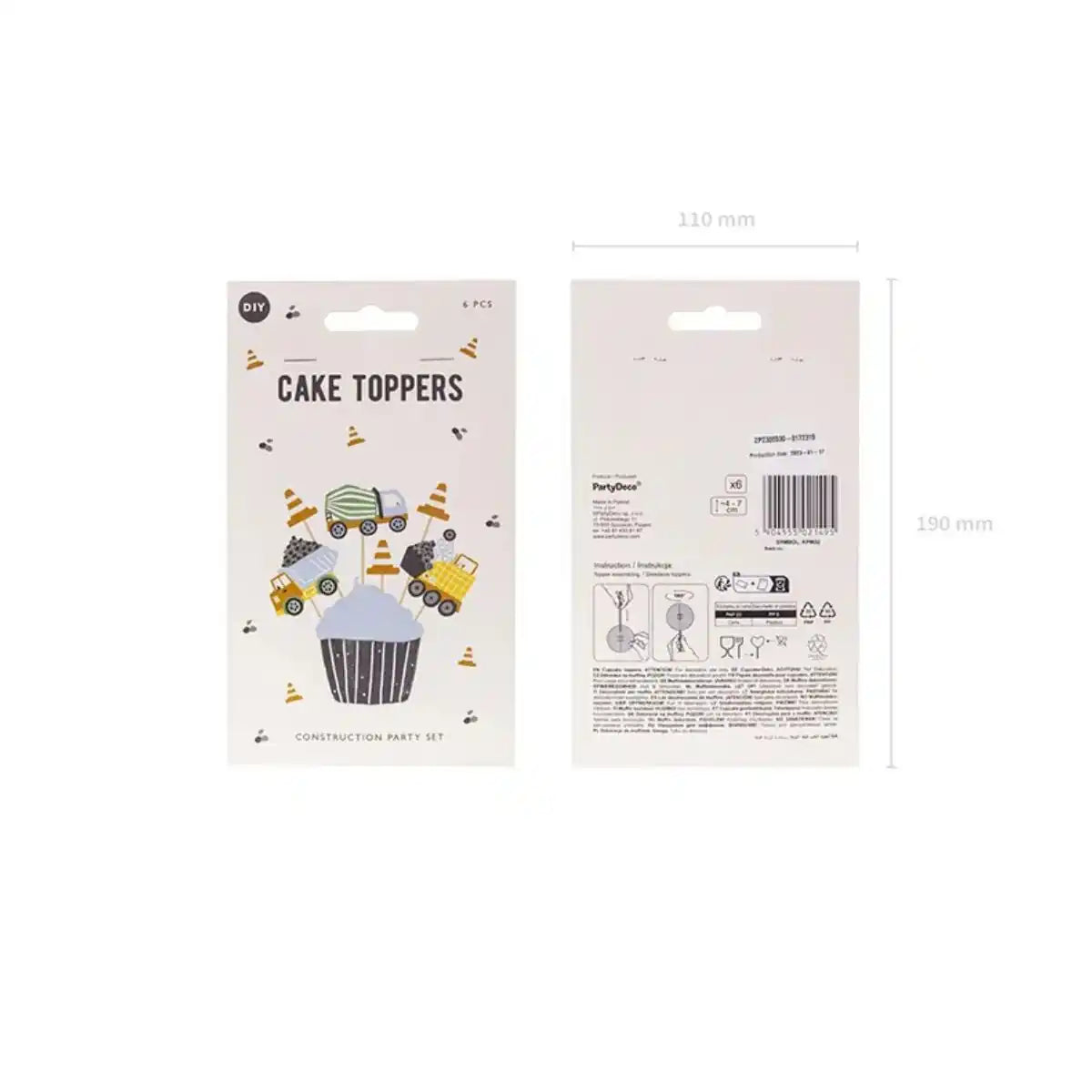 Cupcake Toppers Vehículos de Construcción – Set x6 (4–7 cm) - Narosa Sweet Party Barcelona